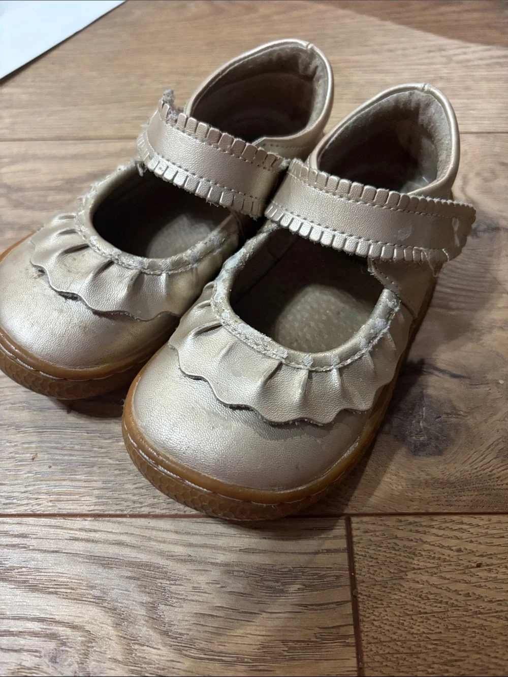 Livie & Luca Metallic Cream Ruffle Mary Janes for Kids